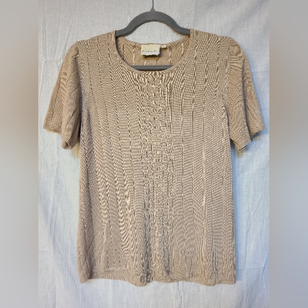Tan Cable Knit Texture T-Shirt